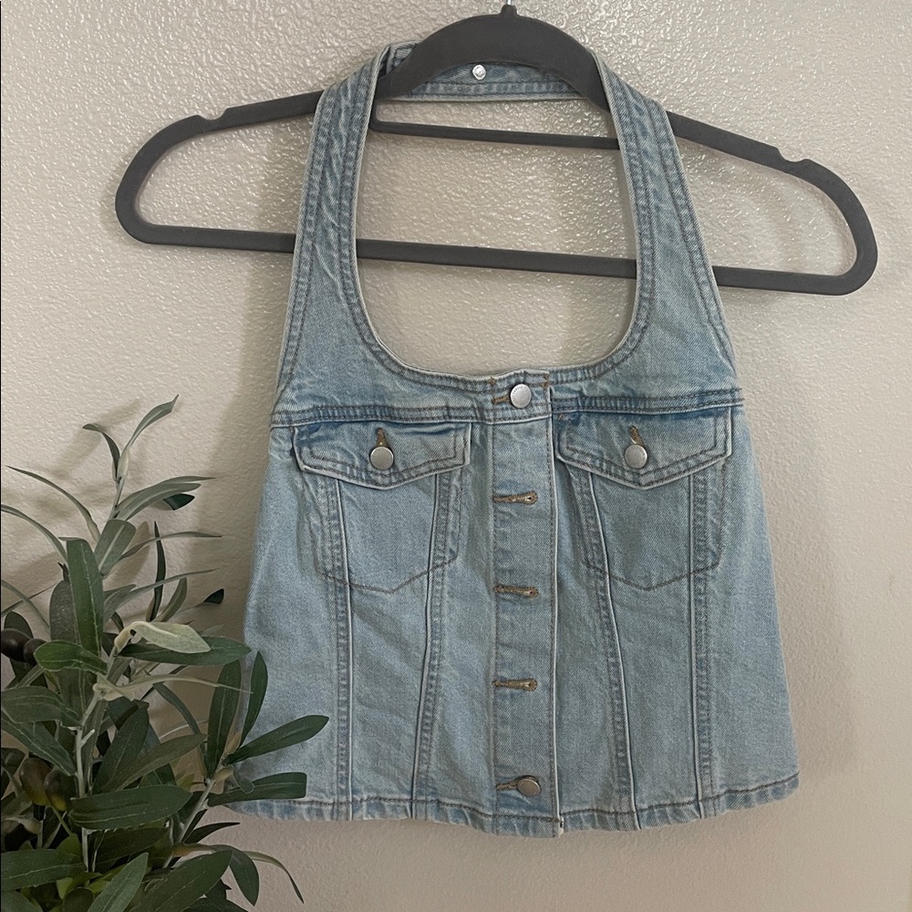 Universal Thread Light Blue Denim Halter Top